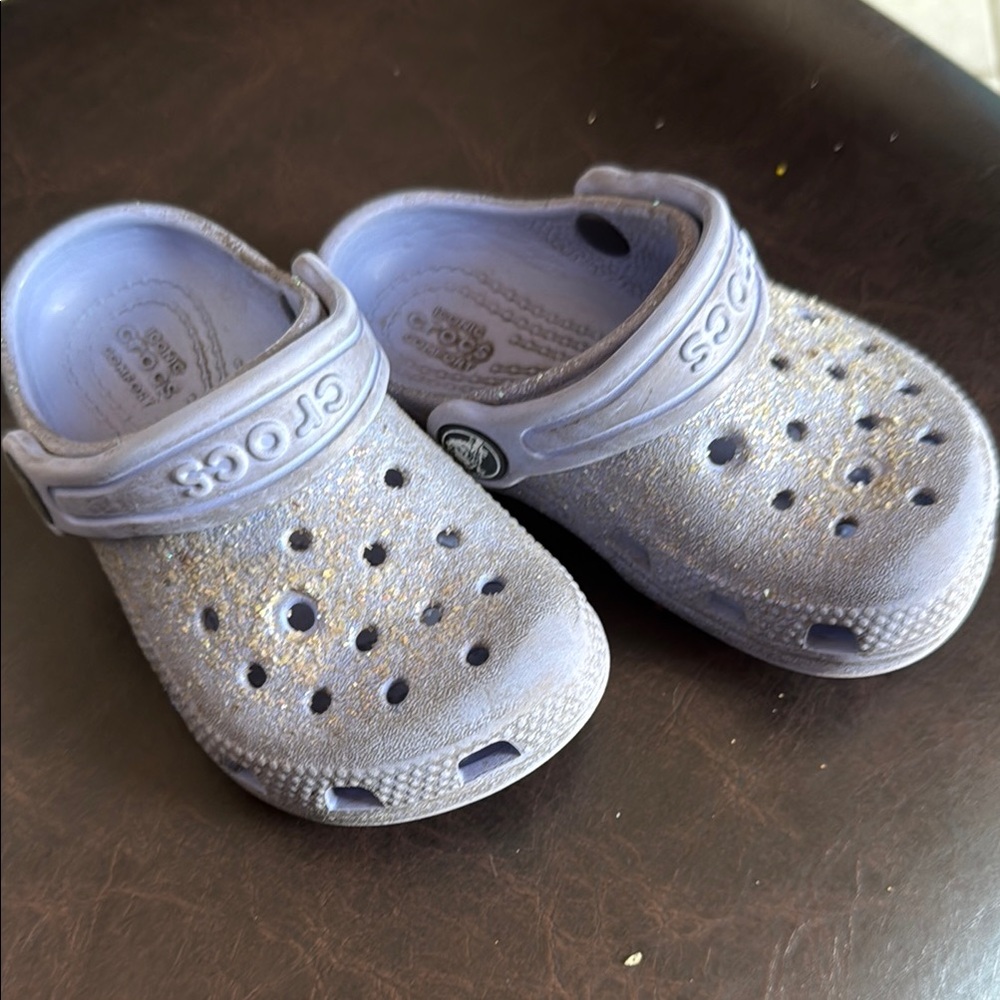 CROCS Kids Glitter Sandals - Purple with Rainbow Charm